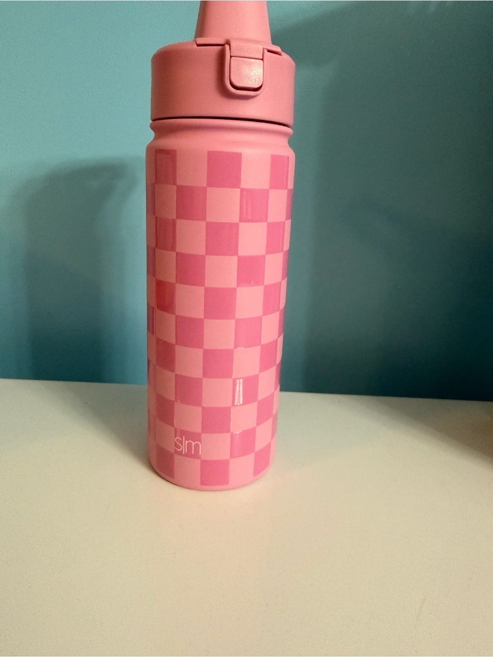 Simple modern Pink Checkered Water Bottle